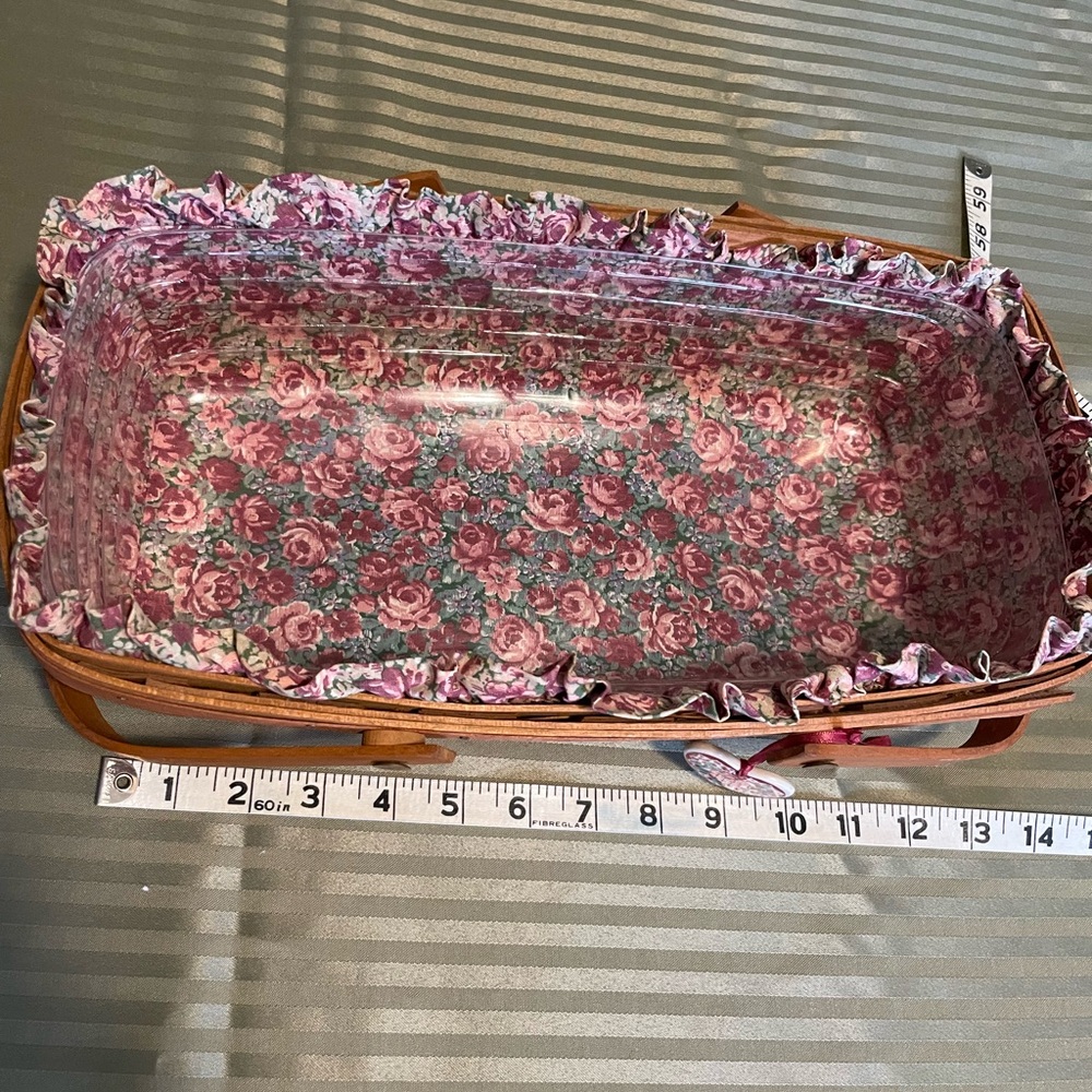 Longaberger Wood Basket with Pink Floral Fabric Liner - Picture 8 of 14